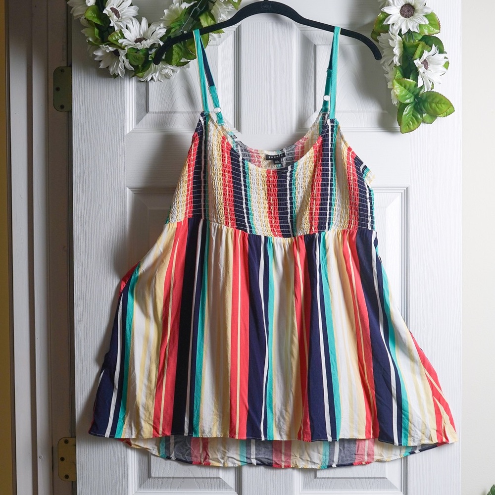 Torrid Striped Tank Top Sleeveless Rainbow Colorful Smocked Flowy 1X